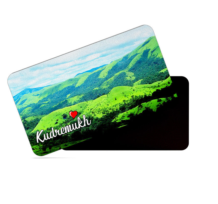 dhcrafts Rectangular Rubber Fridge Magnet / Magnetic Card Multicolor Karnataka Chikkmagaluru Kudremukh Design Pack of 1 (8.6cm x 5.4cm)